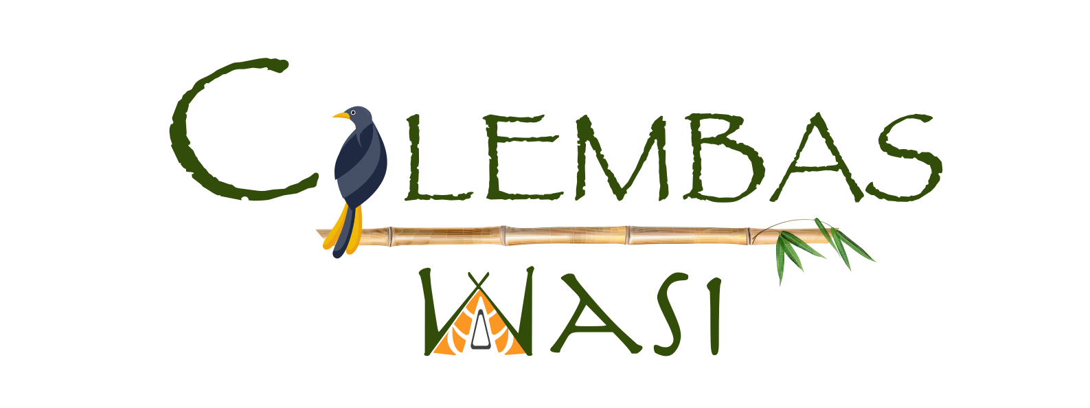 Logoipo de Colembas Wasi. Usa una tipografía asemejando el bambú y un pájaro.